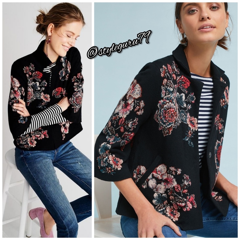 NWOT, Anthropologie, Jacquard Floral Sweater Blaze